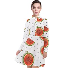 Seamless Background Pattern-with-watermelon Slices Long Sleeve Chiffon Shirt Dress by Ket1n9