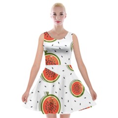 Seamless Background Pattern-with-watermelon Slices Velvet Skater Dress by Ket1n9