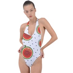 Seamless Background Pattern-with-watermelon Slices Backless Halter One Piece Swimsuit by Ket1n9