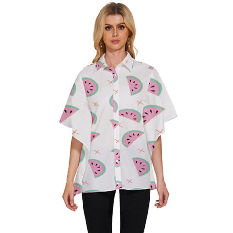 Watermelon Wallpapers  Creative Illustration And Patterns Women s Batwing Button Up Shirt by Ket1n9