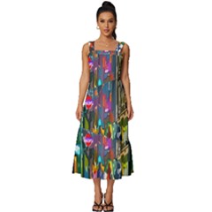 Abstract Vibrant Colour Cityscape Square Neckline Tiered Midi Dress by Ket1n9