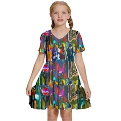 Abstract Vibrant Colour Cityscape Kids  Short Sleeve Tiered Mini Dress by Ket1n9