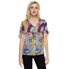 Graffiti Mural Street Art Painting Bow Sleeve Button Up Top by Ket1n9