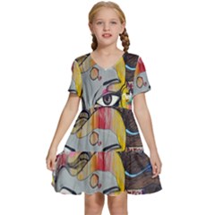 Graffiti Mural Street Art Painting Kids  Short Sleeve Tiered Mini Dress by Ket1n9