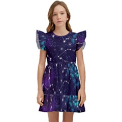 Realistic Night Sky Poster With Constellations Kids  Winged Sleeve Dress by Ket1n9