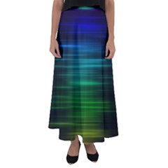 Blue And Green Lines Flared Maxi Skirt by Ket1n9