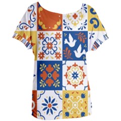 Mexican Talavera Pattern Ceramic Tiles With Flower Leaves Bird Ornaments Traditional Majolica Style Women s Oversized T-shirt by Ket1n9