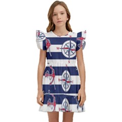 Seamless Marine Pattern Kids  Winged Sleeve Dress by Ket1n9