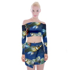 Marine Fishes Off Shoulder Top With Mini Skirt Set by Ket1n9