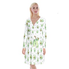 Cute Seamless Pattern With Avocado Lovers Long Sleeve Velvet Front Wrap Dress by Ket1n9