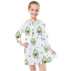 Cute Seamless Pattern With Avocado Lovers Kids  Quarter Sleeve Shirt Dress by Ket1n9