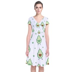 Cute Seamless Pattern With Avocado Lovers Short Sleeve Front Wrap Dress by Ket1n9