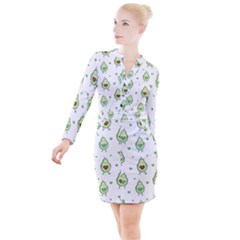 Cute Seamless Pattern With Avocado Lovers Button Long Sleeve Dress by Ket1n9