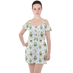 Cute Seamless Pattern With Avocado Lovers Ruffle Cut Out Chiffon Playsuit by Ket1n9