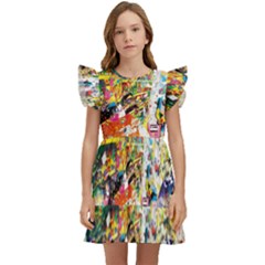 Multicolor Anime Colors Colorful Kids  Winged Sleeve Dress by Ket1n9