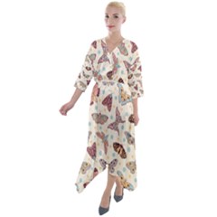 Another Monster Pattern Quarter Sleeve Wrap Front Maxi Dress by Ket1n9