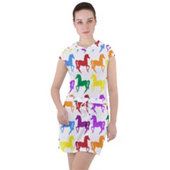 Colorful Horse Background Wallpaper Drawstring Hooded Dress by Hannah976