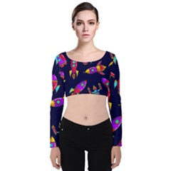 Space Patterns Velvet Long Sleeve Crop Top by Hannah976