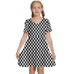 Black And White Checkerboard Background Board Checker Kids  Short Sleeve Tiered Mini Dress by Hannah976