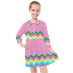 Easter Chevron Pattern Stripes Kids  Quarter Sleeve Shirt Dress by Hannah976