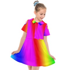 Multi Color Rainbow Background Kids  Short Sleeve Shirt Dress by Hannah976