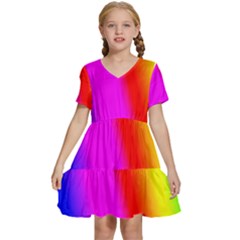 Multi Color Rainbow Background Kids  Short Sleeve Tiered Mini Dress by Hannah976