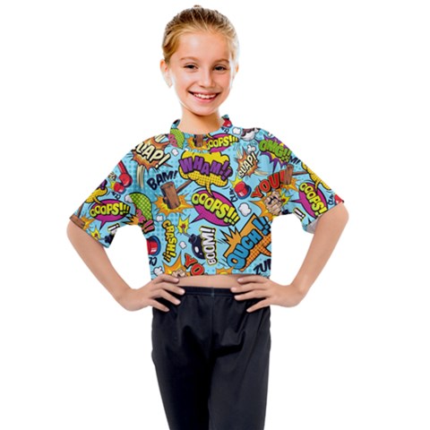 Comic Elements Colorful Seamless Pattern Kids Mock Neck T-shirt by Hannah976