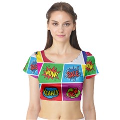 Pop Art Comic Vector Speech Cartoon Bubbles Popart Style With Humor Text Boom Bang Bubbling Expressi Short Sleeve Crop Top by Hannah976