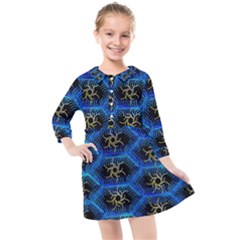 Blue Bee Hive Pattern Kids  Quarter Sleeve Shirt Dress by Hannah976