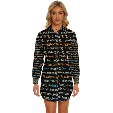 Close Up Code Coding Computer Womens Long Sleeve Shirt Dress by Hannah976