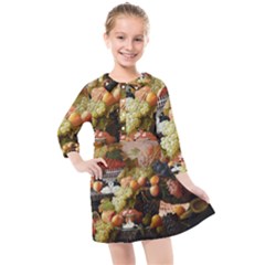 Abundance Of Fruit Severin Roesen Kids  Quarter Sleeve Shirt Dress by Hannah976