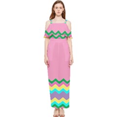 Easter Chevron Pattern Stripes Draped Sleeveless Chiffon Jumpsuit by Hannah976