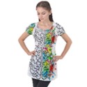 Brain Mind Psychology Idea Drawing Puff Sleeve Tunic Top View1