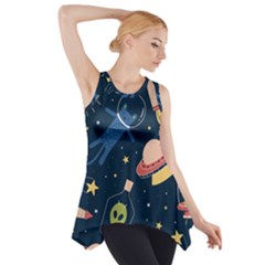 Seamless Pattern With Funny Alien Cat Galaxy Side Drop Tank Tunic by Ndabl3x