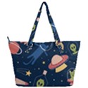 Seamless Pattern With Funny Alien Cat Galaxy Full Print Shoulder Bag View2