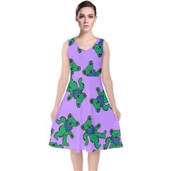 Grateful Dead Bears V-neck Midi Sleeveless Dress  by Cendanart