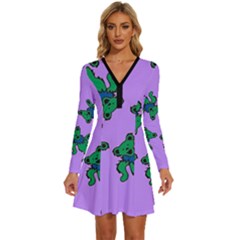 Grateful Dead Bears Long Sleeve Deep V Mini Dress  by Cendanart