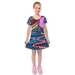 Grateful Dead Wallpaper Kids  Short Sleeve Velvet Dress by Cendanart