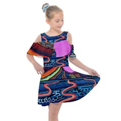 Grateful Dead Wallpaper Kids  Shoulder Cutout Chiffon Dress by Cendanart