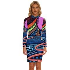 Grateful Dead Wallpaper Long Sleeve Shirt Collar Bodycon Dress by Cendanart