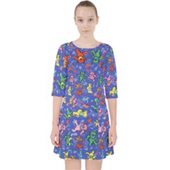 Grateful Dead Bears Pattern Quarter Sleeve Pocket Dress by Cendanart