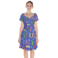 Grateful Dead Bears Pattern Short Sleeve Bardot Dress by Cendanart