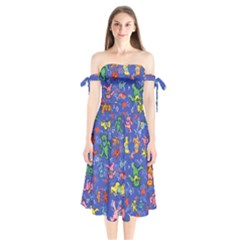 Grateful Dead Bears Pattern Shoulder Tie Bardot Midi Dress by Cendanart