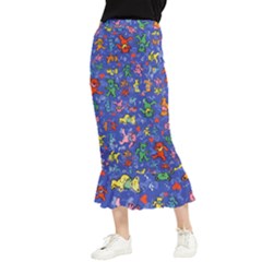 Grateful Dead Bears Pattern Maxi Fishtail Chiffon Skirt by Cendanart