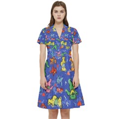 Grateful Dead Bears Pattern Short Sleeve Waist Detail Dress by Cendanart