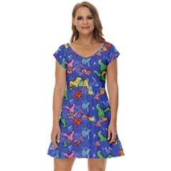 Grateful Dead Bears Pattern Short Sleeve Tiered Mini Dress by Cendanart