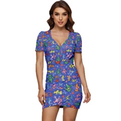 Grateful Dead Bears Pattern Low Cut Cap Sleeve Mini Dress by Cendanart