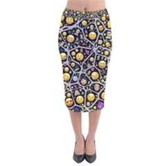 Mental Emojis Emoticons Icons Velvet Midi Pencil Skirt by Paksenen