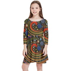 Swirl Vortex Emoji Cyclone Motion Art Kids  Quarter Sleeve Skater Dress by Paksenen