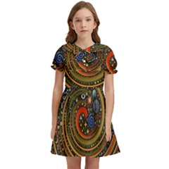 Swirl Vortex Emoji Cyclone Motion Art Kids  Bow Tie Puff Sleeve Dress by Paksenen